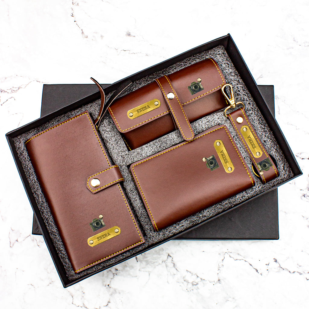 Leather Travel Set Brown