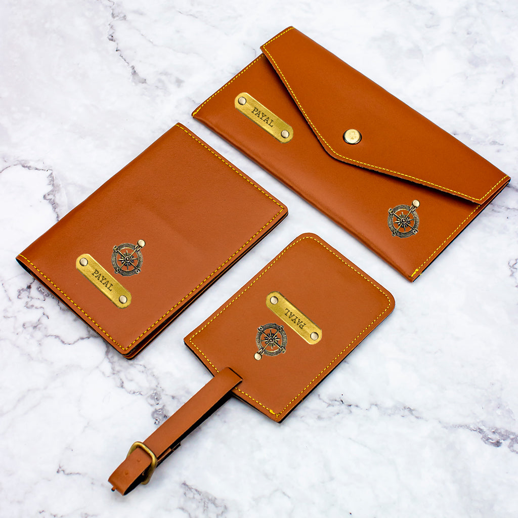 Ladies Leather Travel Set Tan