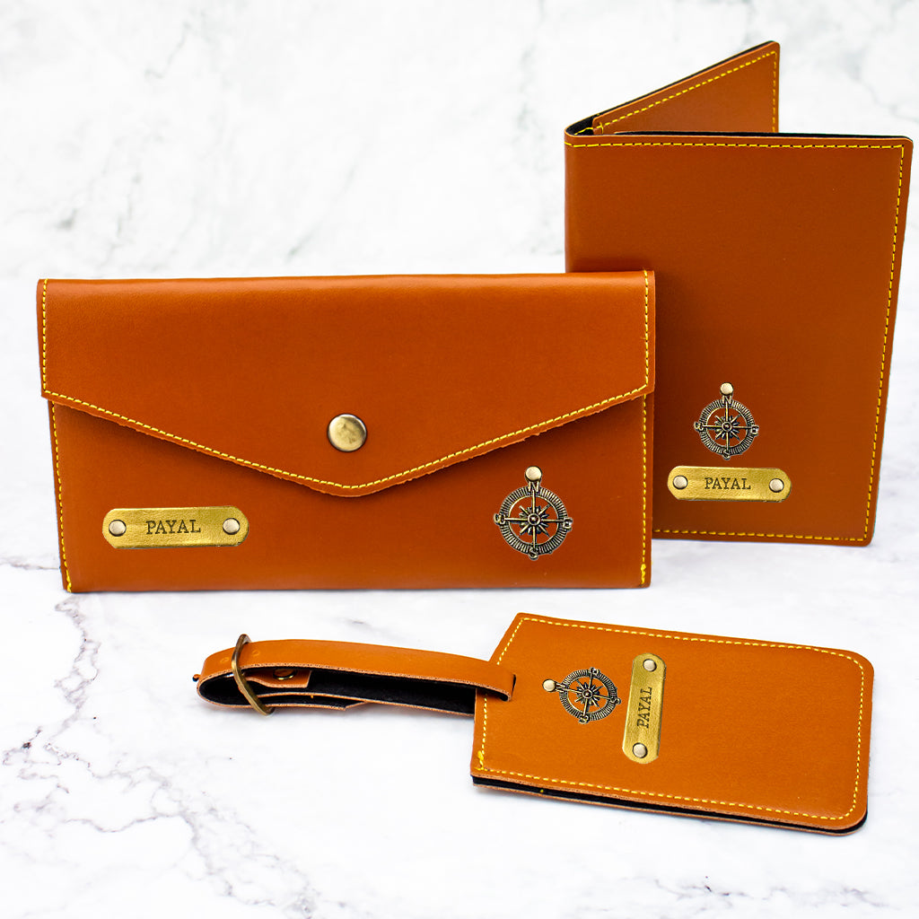 Ladies Leather Travel Set Tan