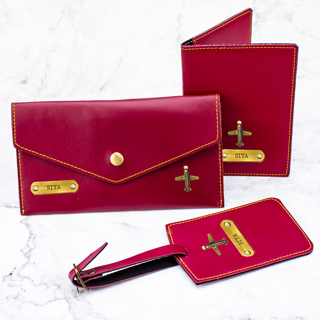Ladies Leather Travel Set Wine