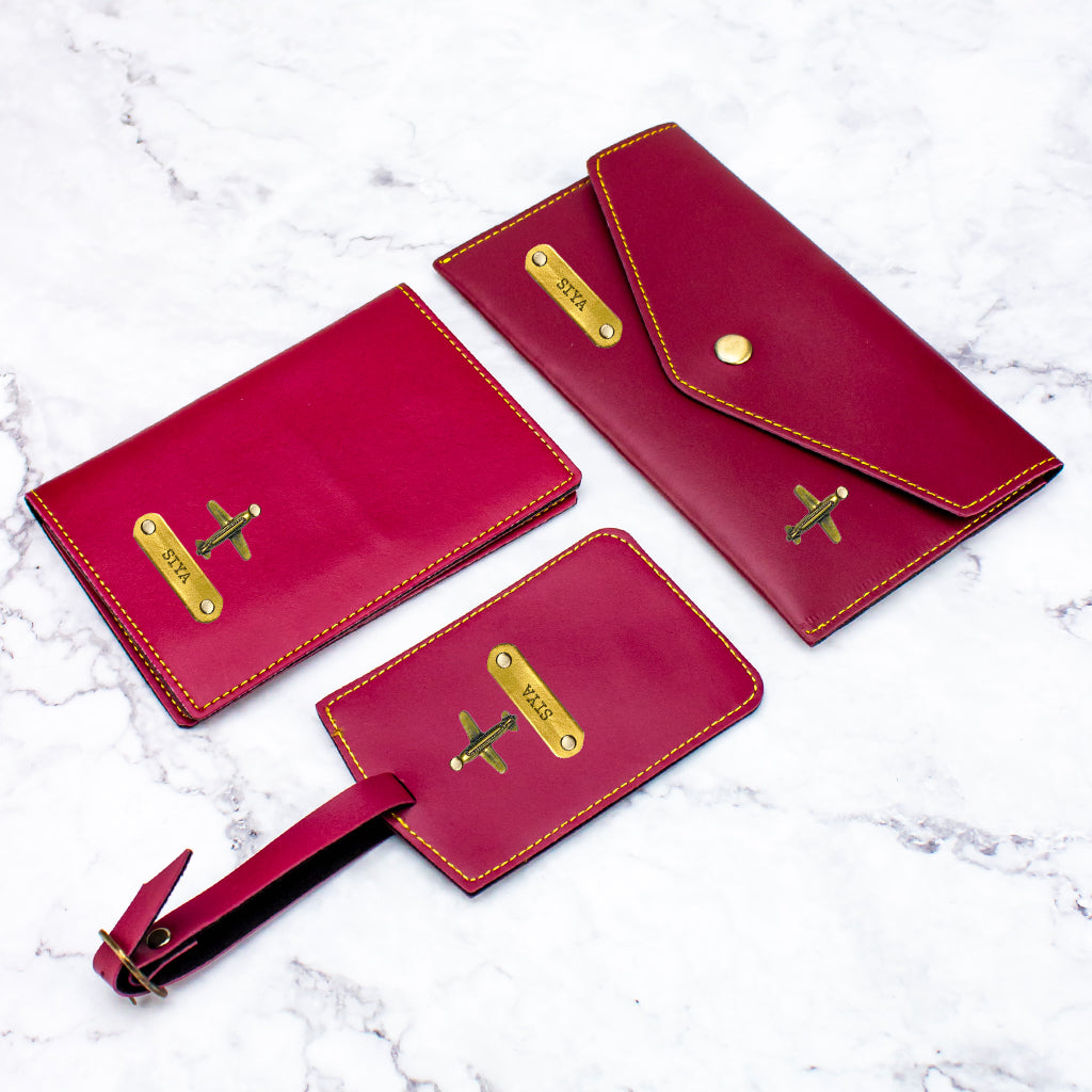 Ladies Leather Travel Set Wine