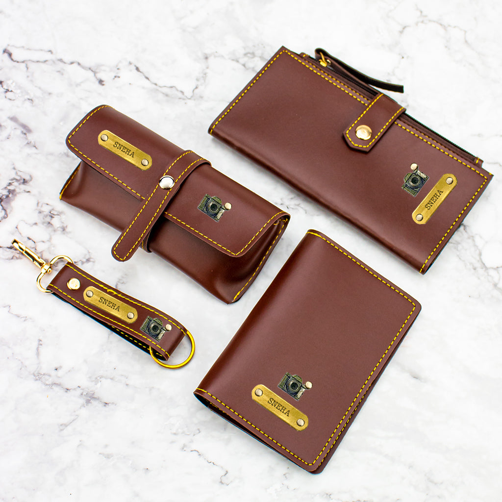Leather Travel Set Brown