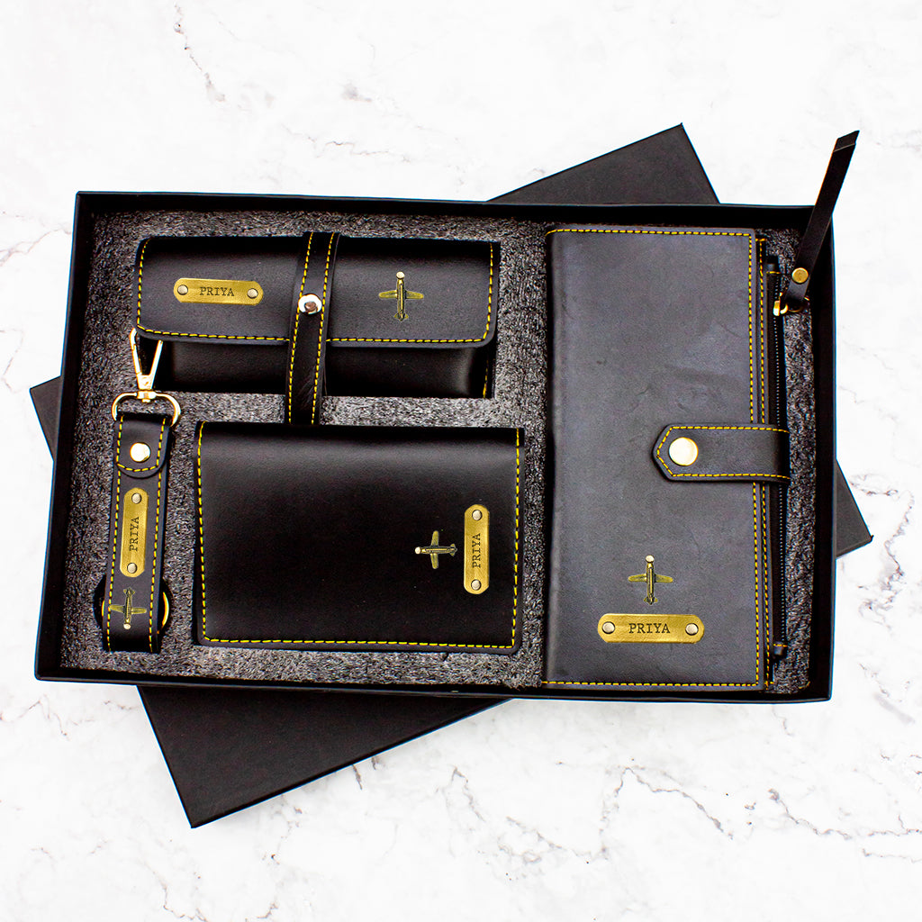 Leather Travel Set Black