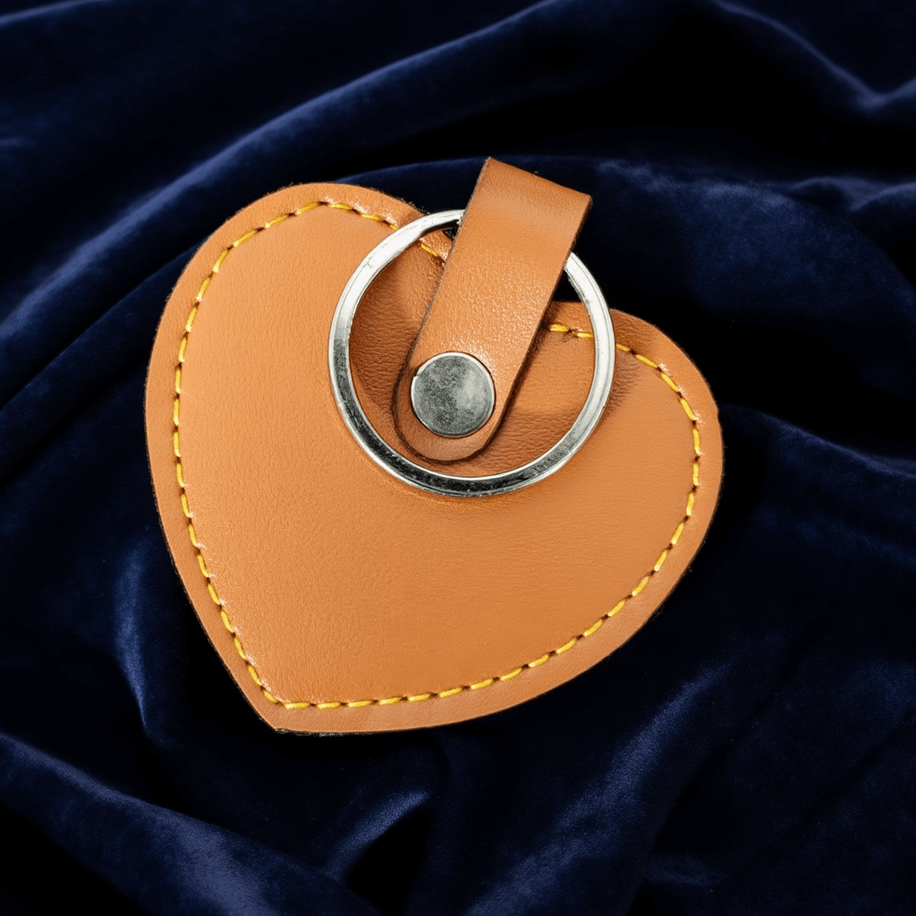 Heart Leather Keychain-Tan