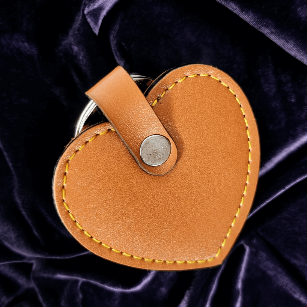 Heart Leather Keychain-Tan