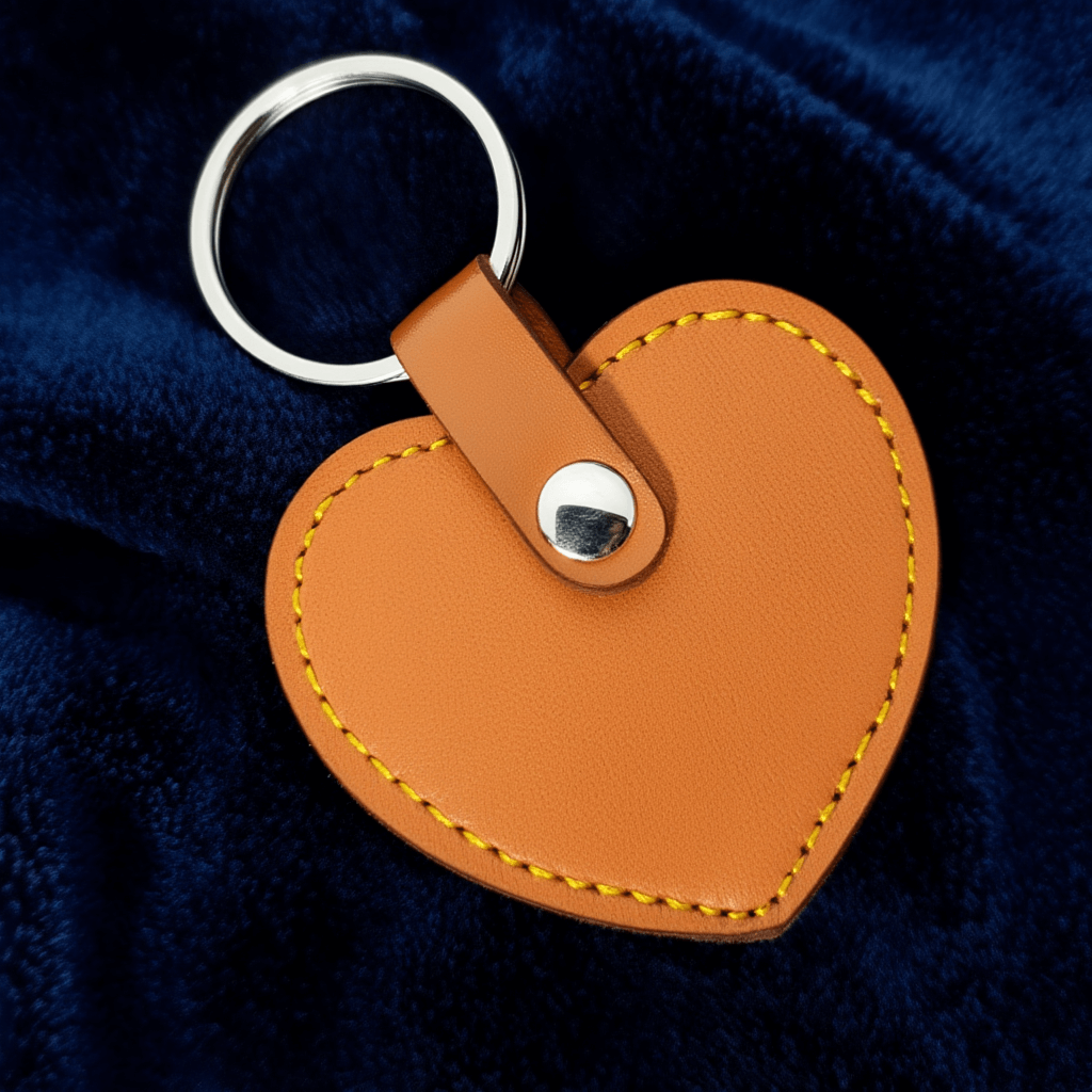 Heart Leather Keychain-Tan